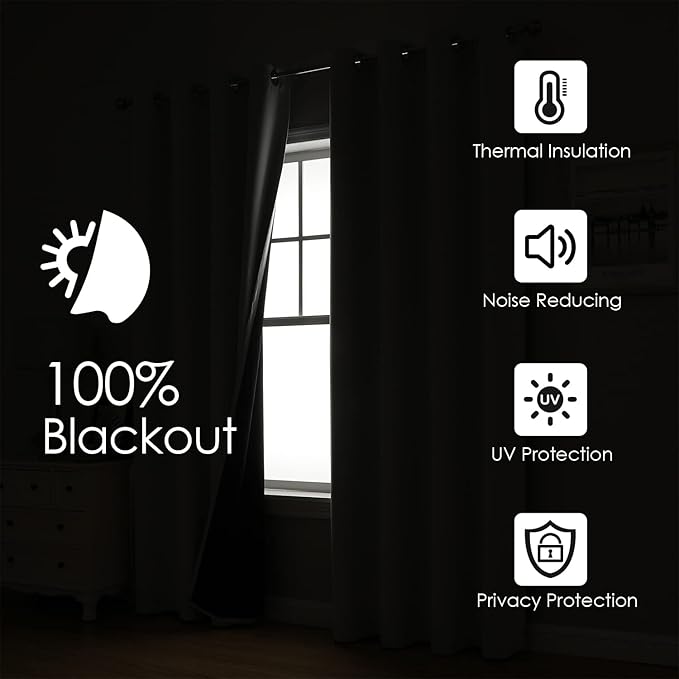 ChrisDowa 100% Blackout Curtains 84 inch Long for Bedroom with Black Liner, 2 Thick Layers Total Blackout Thermal Insulated Grommet Window Curtains 2 Panels Set (Stone Blue, 38 x 84 Inch)