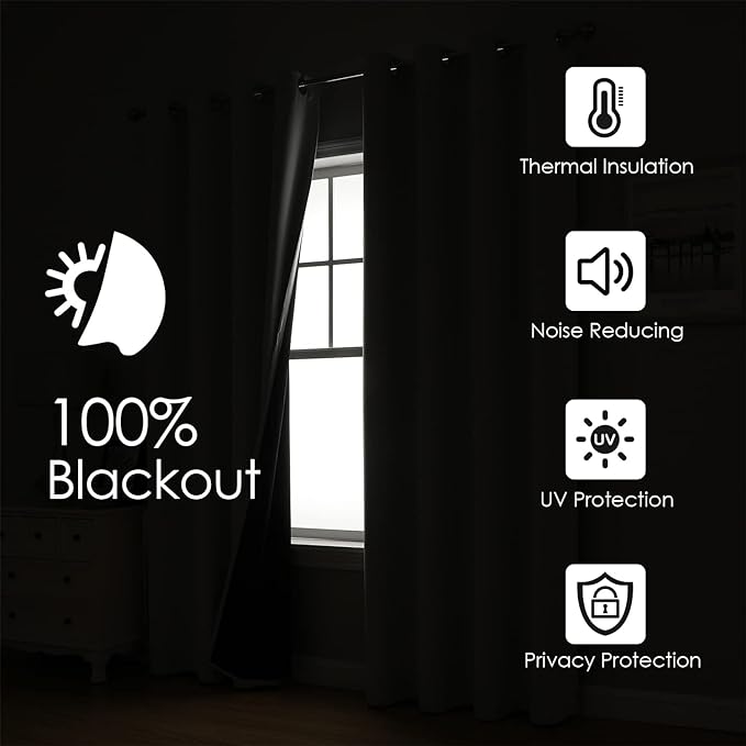 ChrisDowa 100% Blackout Curtains 72 inch Long for Bedroom with Black Liner, 2 Thick Layers Total Blackout Thermal Insulated Grommet Window Curtains 2 Panels Set (Light Beige, 42 x 72 Inch)