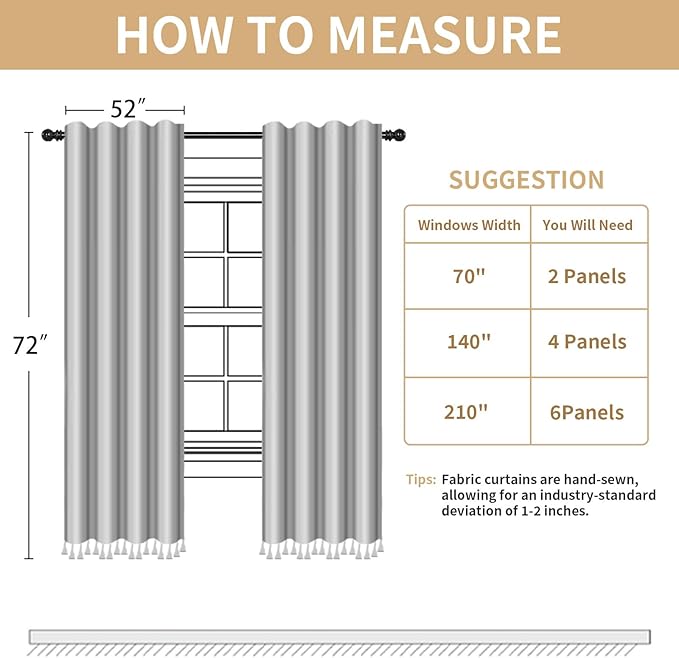 Boho Floral 100% Blackout Curtains 72 Inch Length 2 Panels Set, Linen Texture Farmhouse Curtains Beige Tassel for Living Room Bedroom Vintage Rustic Patterned Printed Western Rod Pocket