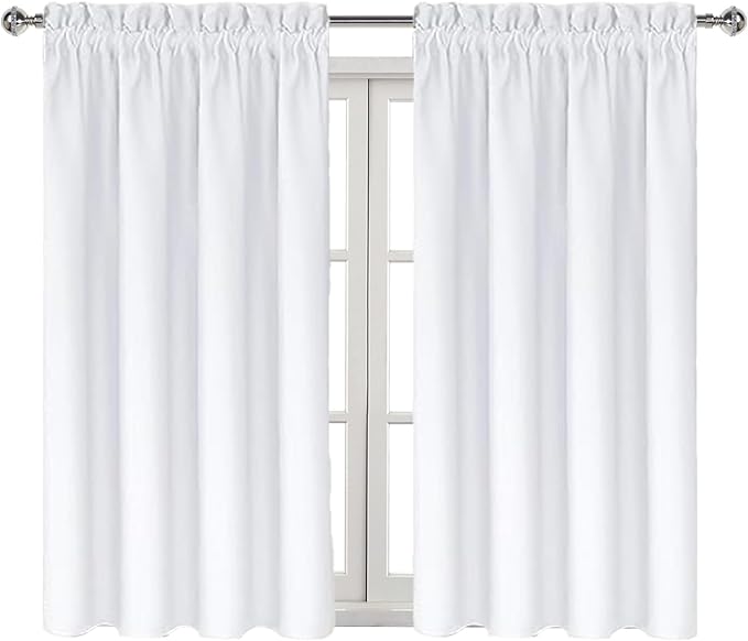 DWCN White Curtains for Living Room Thermal Insulated, 50% Light Blocking Curtains for Bedroom, Dining Room Window, W 38x L 45 Inch, Set of 2 Rod Pocket Curtain Panels