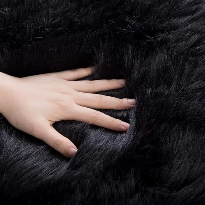 ORINOVA Black Rug for Bedroom 5x7 Area Rugs for Living Room Washable Shaggy Sheepskin Fluffy Fur Rug for Girl Room Rectangle Nursery