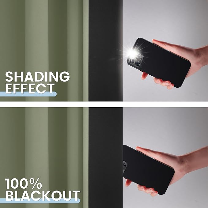 SimpleHome 100% Blackout Curtains for Bedroom,Thermal Insulated Light Sage Grommet Window Drapes Room Darkening Curtains for Living Room with Black Back,52 x 84 Inch,2 Panels