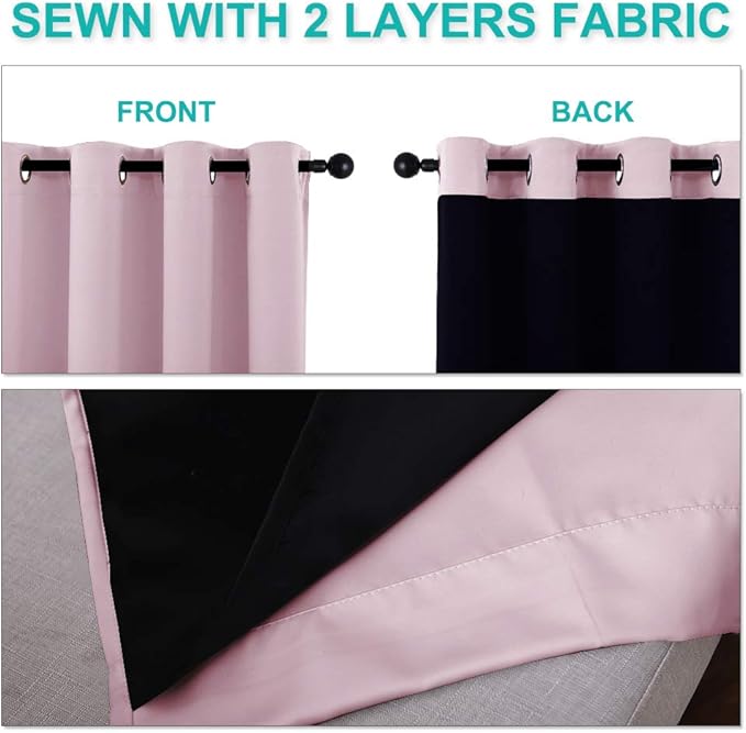 NICETOWN 100% Blackout Window Curtain Panels, Heat and Cold Blocking Drapes with Black Liner for Nursery, 70" Thermal Insulated Draperies (Lavender Pink, 2 Pieces, 37" Wide Each Panel)