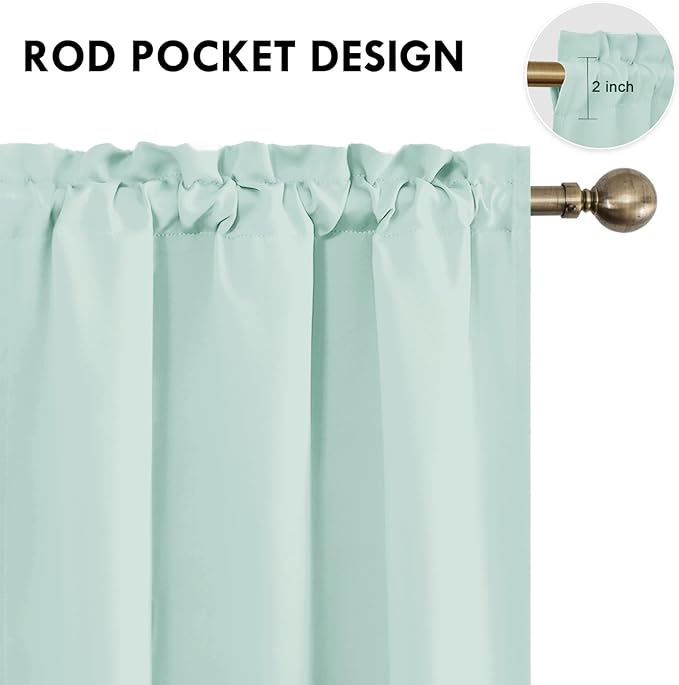 DWCN Blackout Curtains for Living Room Thermal Insulated, Energy Saving & Noise Reducing Bedroom Curtains, Mint Green, W 42x L 63 Inch, Set of 2 Rod Pocket Curtain Panels