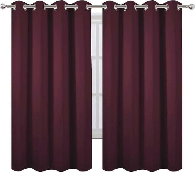 LEMOMO Burgundy Red Blackout Curtains 66 x 63 Inch Length/Set of 2 Curtain Panels/Thermal Insulated Room Darkening Blackout Curtains for Bedroom