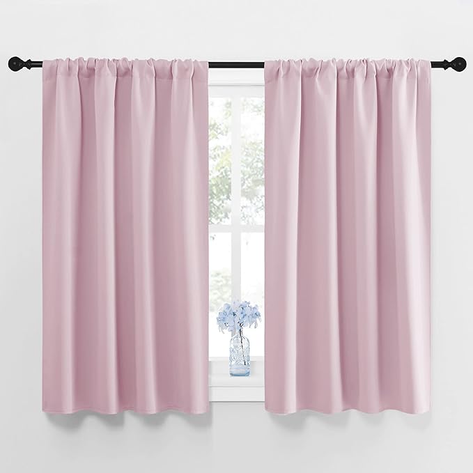 NICETOWN Blackout Curtains for Girls Room - Nursery Essential Thermal Insulated Solid Rod Pocket Top Blackout Drapes (Lavender Pink=Light Pink, 1 Pair, 42 x 45 Inch)
