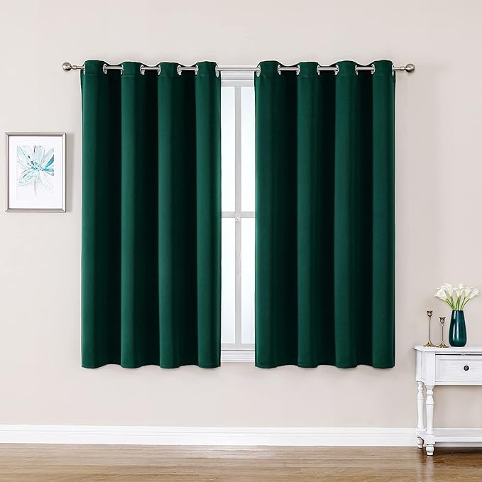 ChrisDowa Grommet Blackout Curtains for Bedroom and Living Room - 2 Panels Set Thermal Insulated Room Darkening Curtains (Forest Green, 52W x 63L)