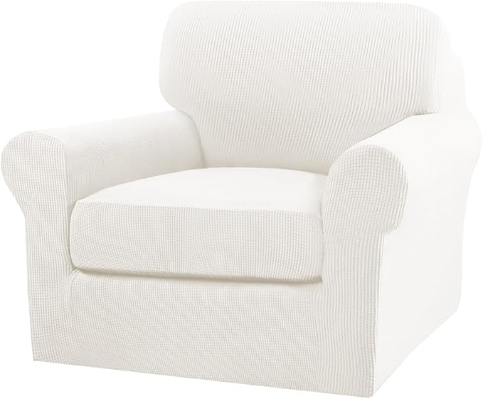 Turquoize 2 Piece Chair Covers Armchair Slipcovers for Living Room Armchair Sofa Cover with Individual Cushion Covers Feature Jacquard Fabric (Chair, Porcelain)