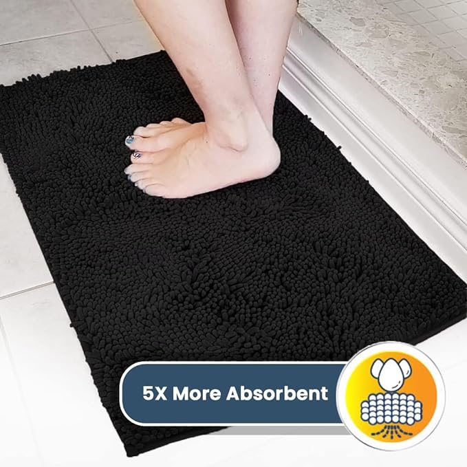 Muddy Mat® | Super Absorbent Door Mat Indoor, Microfiber Quick Dry Chenille Entryway Rug, Non-Slip Front Door Mat, Indoor Mats for Entryway, Machine Washable Pet Rug, Black 36"x60"