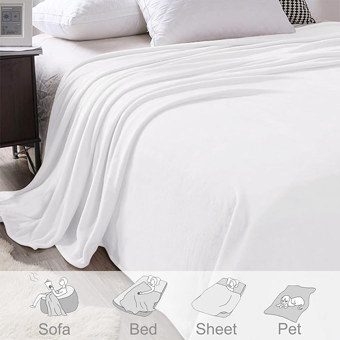 Exclusivo Mezcla Fleece Throw XL Blanket for Couch, Sofa, Super Soft and Warm Pure White Blankets, All Season, Cozy, Plush, Lightweight, 50x70 Inches