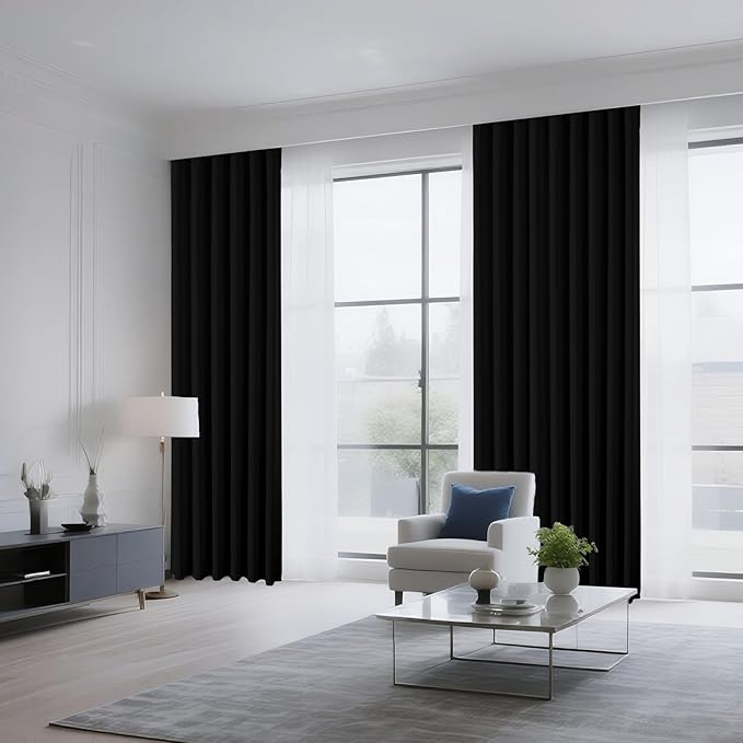 CUCRAF Custom Blackout Curtains for Bedroom Living Room, Rod Pocket Room Darkening Curtain Thermal Insulated Light Blocking Window Drapes 1 Panel (Custom Size, Black)