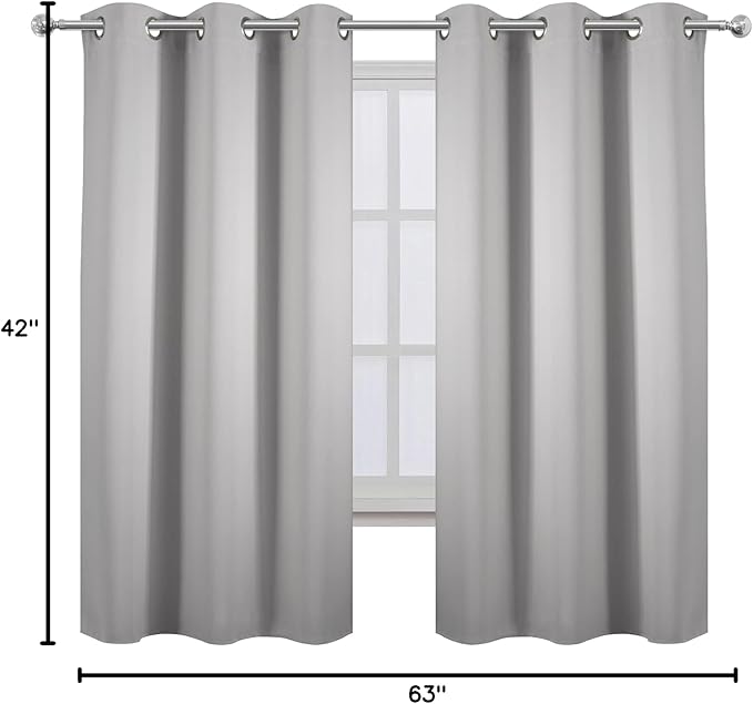LEMOMO Light Grey Blackout Curtains 42 x 63 Inch Length/Set of 2 Curtain Panels/Thermal Insulated Room Darkening Blackout Curtains for Bedroom