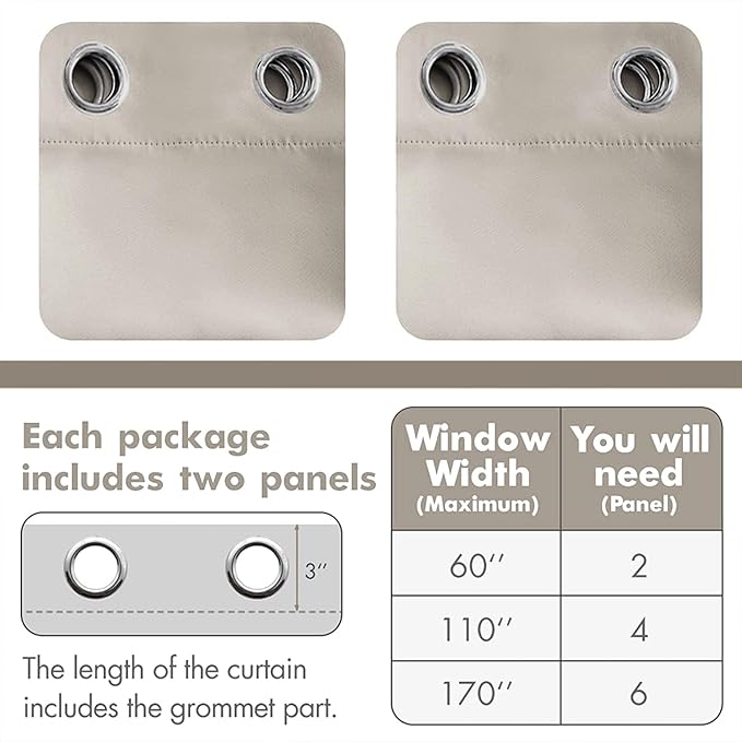 MIULEE Room Darkening Curtains Thermal Insulated Drapes Solid Window Treatment Set Grommet Top Light Blocking Blackout Curtain for Living Room/Bedroom 2 Panels 52 x 84 inch Length Natural