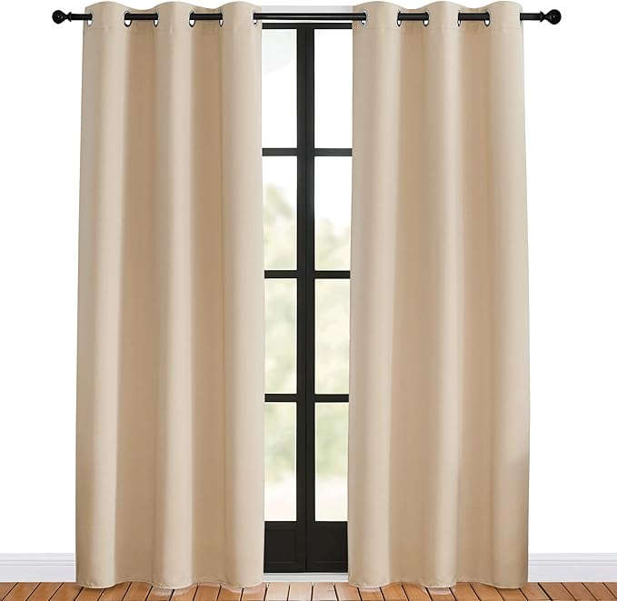 NICETOWN Room Darkening Draperies Window Curtain Panels, Biscotti Beige, 2 Panels, W42 x L80 -inch, Thermal Insulated Grommet Room Darkening Curtains for Bedroom