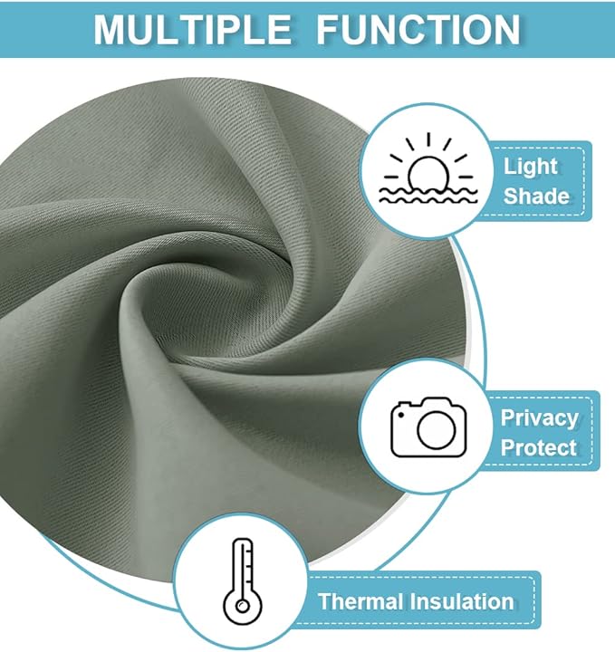 RYB HOME Short Blackout Curtains for Bedroom, Room Darkening Insulated Summer Heat Light UV Blocking Energy Saving Drapes for Nursery, Width 34 by Length 48, Greyish Green, Set of 2