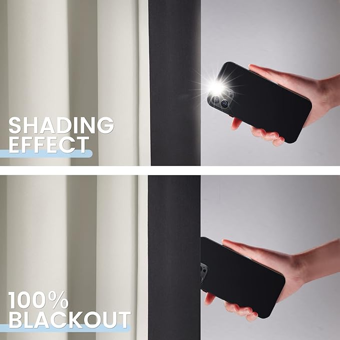 SimpleHome 100% Blackout Curtains for Bedroom,Thermal Insulated Grommet Window Drapes Room Darkening Cream Curtains for Living Room with Black Back,42 x 63 Inch,2 Panels