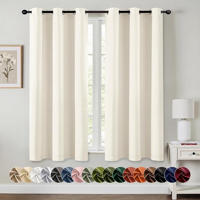MIULEE Birch Blackout Curtains for Bedroom Living Room 63 Inches Long 2 Panels, Thermal Insulated Room Darkening Drapes Solid Grommet Noise Reduction Light Blocking Window Treatments 40x63 Inch