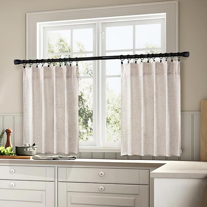 MIULEE Farmhouse Kitchen Curtains 36 Inch Length 2 Panels, Soft Thick Linen Textured Natural White Semi Sheer Light Filtering Short Cafe Tier Curtains for Small Half Window Back Tab Rod Pocket