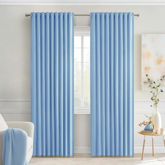 MIULEE Sky Blue Back Tab Blackout Curtains 84 Inch Length 2 Panels Set for Living Room Bedroom Privacy, Rod Pocket/Pinch Pleat Thermal Insulated Room Darkening Pleated Light Blocking Drapes