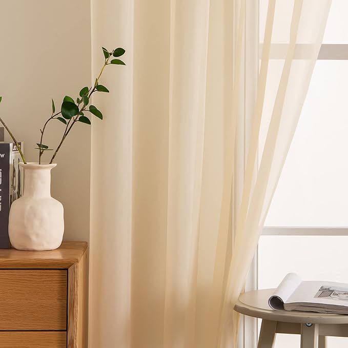 MIULEE 2 Panels Solid Color Sheer Window Curtains Elegant Window Voile Panels/Drapes/Treatment for Bedroom Living Room (54 X 108 Inches Cream Beige)
