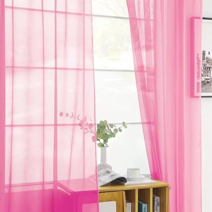 SpaceDresser Basic Rod Pocket Sheer Voile Window Curtain Panels Pink 1 Pair 2 Panels 70 Width 108 Inch Long for Kitchen Bedroom Children Living Room Yard（Pink, 70W x 108L）