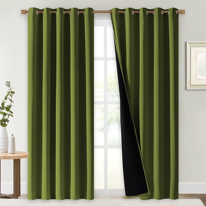 NICETOWN Full Shade Curtain Panels, Olive Green, 70 x 84 inch, Pair of Energy Smart & Noise Blocking Out Blackout Drapes for Dining Room Window, Thermal Insulated Guest Room Lined Window Dressing