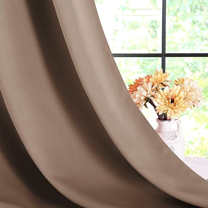 NICETOWN Blackout Draperies Curtains Window Drapes, Window Treatment Thermal Insulated Solid Grommet Blackout Panels for Bedroom (One Pair, 42 by 72 Inch, Cappuccino)
