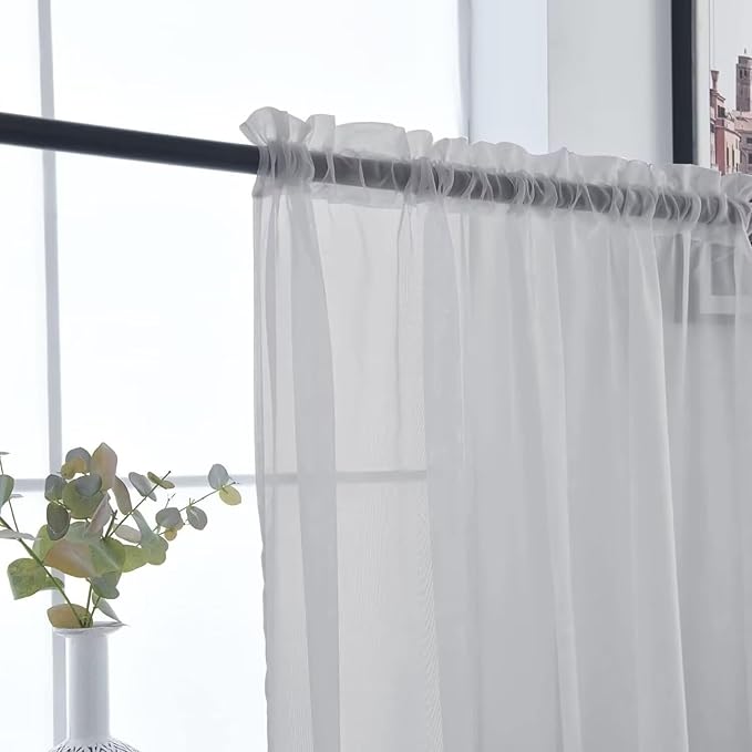 SpaceDresser Basic Rod Pocket Sheer Voile Window Curtain Panels Silver Grey 1 Pair 2 Panels 52 Width 36 Inch Long for Kitchen Bedroom Children Living Room Yard（Silver Grey, 52W x 36L）