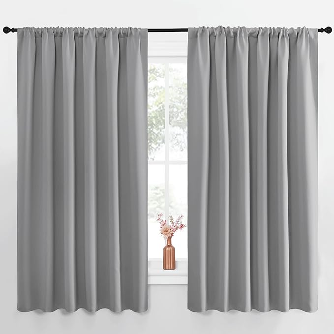 NICETOWN Short Curtains for Small Window - Thermal Insulated Rod Pocket Blackout Drapes/Draperies for Dining Room (2 Panels, W70 x L63 inches, Silver Grey)