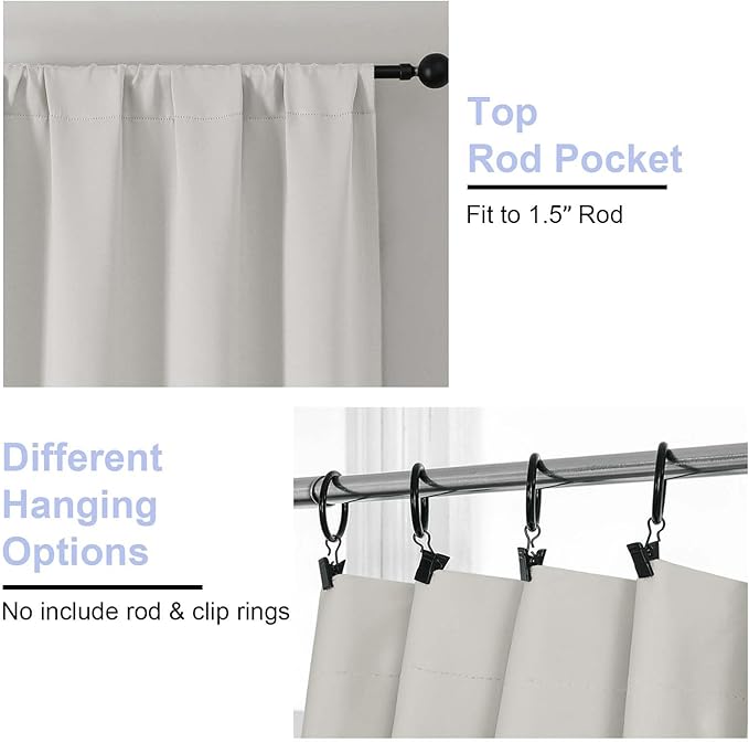 Simplebrand Ava Natural Blackout Curtains for Bedroom 96 Inches Long 2 Panels, Solid Thermal Insulated, Energy Saving Living Room Window Treatment Curtains Blackout Drapes, W50 x L96 Inch, Natural