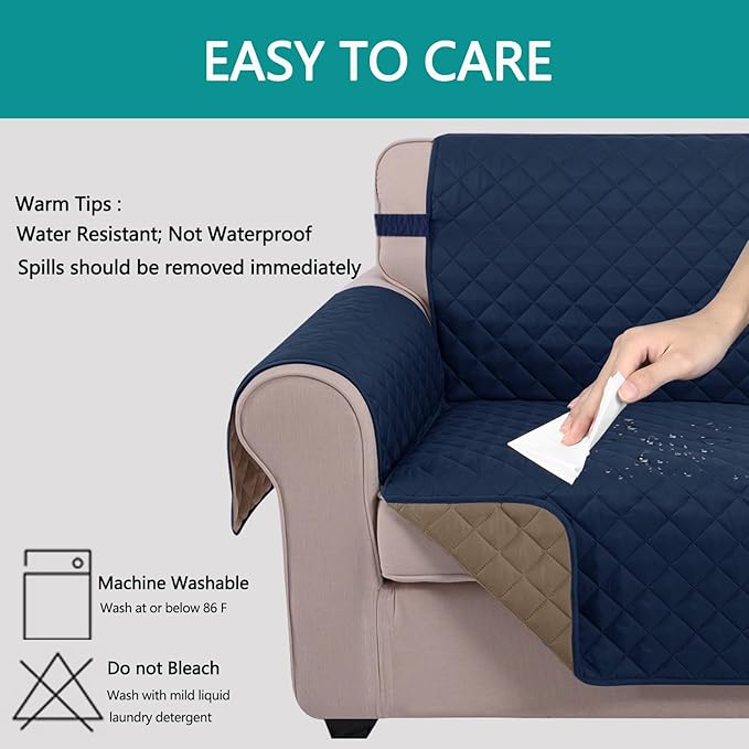 U-NICE HOME Futon Sofa Covers Reversible Sofa Slipcover Armless Cover Furniture Protector Couch Cover Water Resistant (Futon, Navy/Taupe)