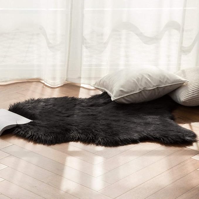 MIULEE Fluffy Rug Soft Shaggy Faux Fur Area Rug Luxury Plush Sheepskin Carpet for Halloween Bedroom Living Room Sofa Chair 2 x 3 Feet, Black