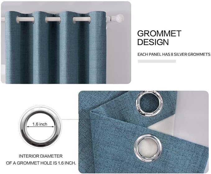 MIULEE Linen Texture Curtains for Bedroom Solid Blackout Thermal Insulated Dusty Blue Curtains Grommet Room Darkening Draperies for Living Room Nursery 52x120 Inch (2 Panels)