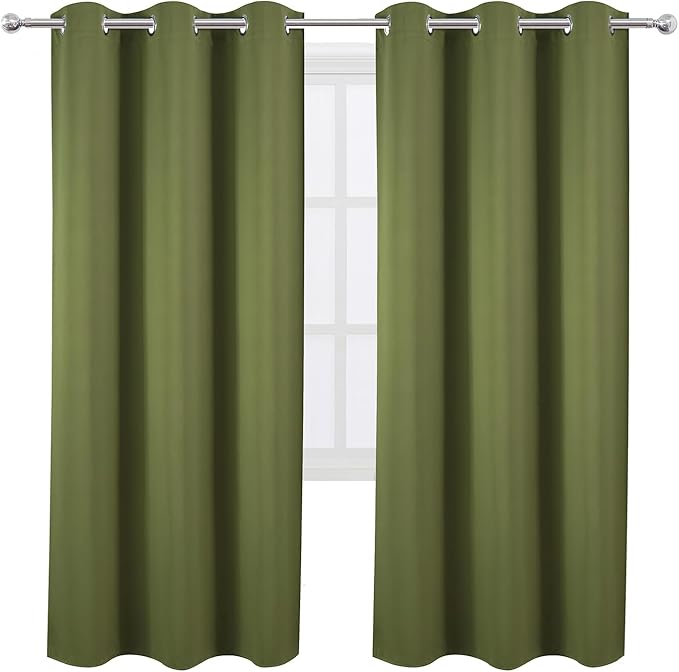 LEMOMO Olive Green Thermal Blackout Curtains/42 x 72 Inch/Set of 2 Panels Room Darkening Curtains for Bedroom