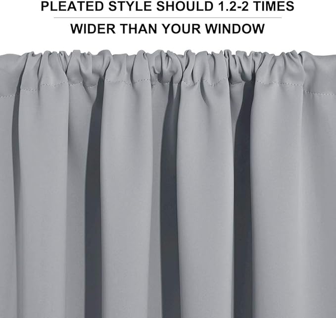 RYB HOME Short Blackout Curtains for Small Window, Sunmmer Heat Light Blocking Privacy Protection Curtains for Sunroom Laundry Room Stair Window, Width 52 by Length 36, Silver Grey, Set of 2
