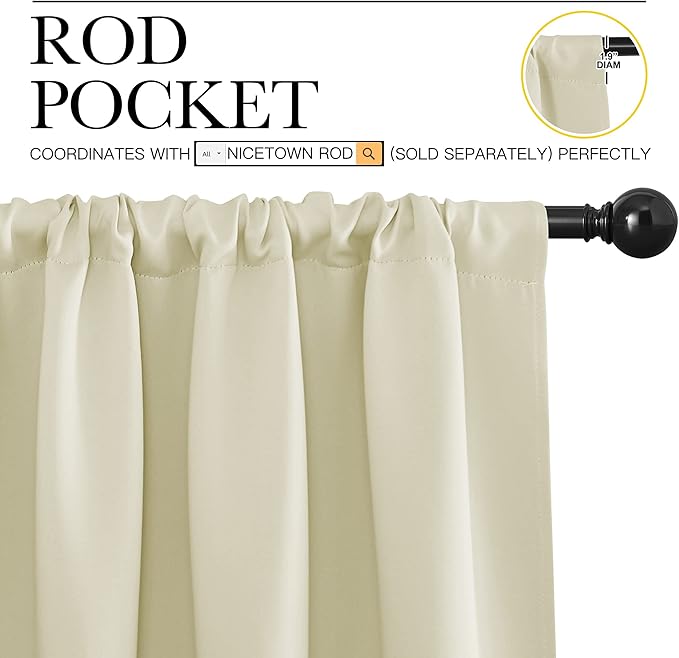 NICETOWN Blackout Curtains for Living Curtains, Window Treatment Thermal Insulated Solid Room Darkening Drape Panels for Girls Room (Beige, Set of 2, 34 inches Width by 72 inches Length)