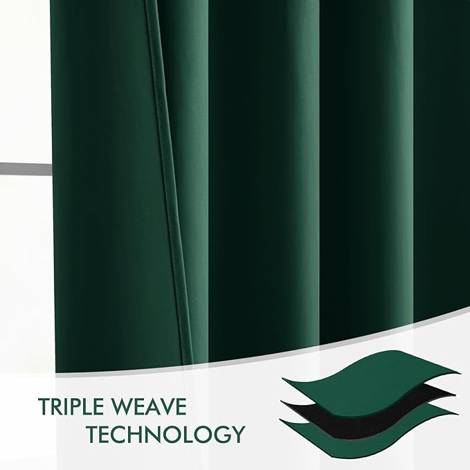 MIULEE Christmas Hunter Green Back Tab Blackout Curtain 96 Inch Long 2 Panels Set for Living Room Bedroom, Rod Pocket/Pinch Pleat Thermal Insulated Room Darkening Pleated Floor to Ceiling Drapes