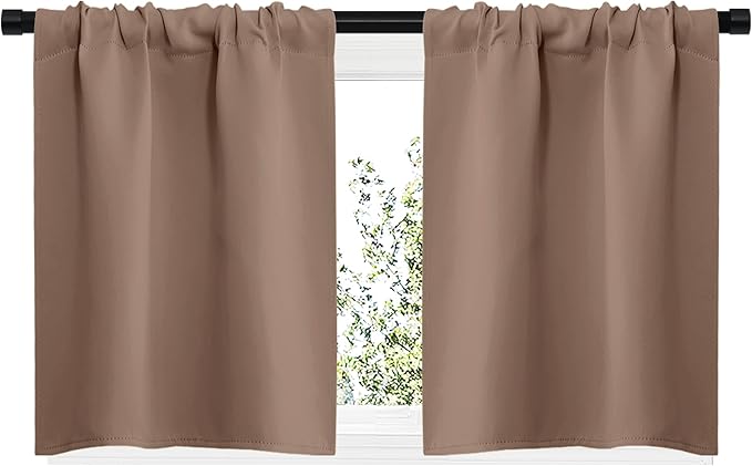 NICETOWN RV Blackout Curtains for Camper Windows, Window Treatment Thermal Insulated Rod Pocket Small Blackout Draperies/Drapes for Bedroom/Kitchen (Cappuccino, Set of 2, 29" Wide by 20" Long)