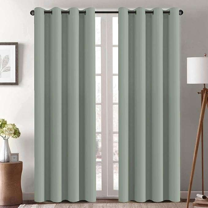 H.VERSAILTEX Blackout Curtain for Living Room Thermal Insulated Window Treatment Curtain Extra Long 108 inch Length Energy Saving Solid Grommet Blackout Drape, One Panel, Sea Grass, 52" W x 108" L