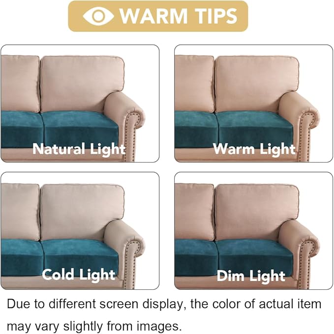 H.VERSAILTEX Velvet Stretch Couch Cushion Cover Plush Cushion Slipcover for Chair Loveseat Sofa Cushion Furniture Protector Seat Cushion Sofa Cover (3 Piece XL Sofa Cushion Covers, Deep Teal)