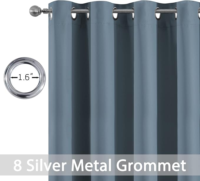 Yakamok Light Blocking Room Darkening Thermal Curtain Panels Blackout Curtains Solid Grommet Top Window Drapes/Panels for Bedroom/Living Room(52x63 Inch, Stone Blue, 2 Panels)