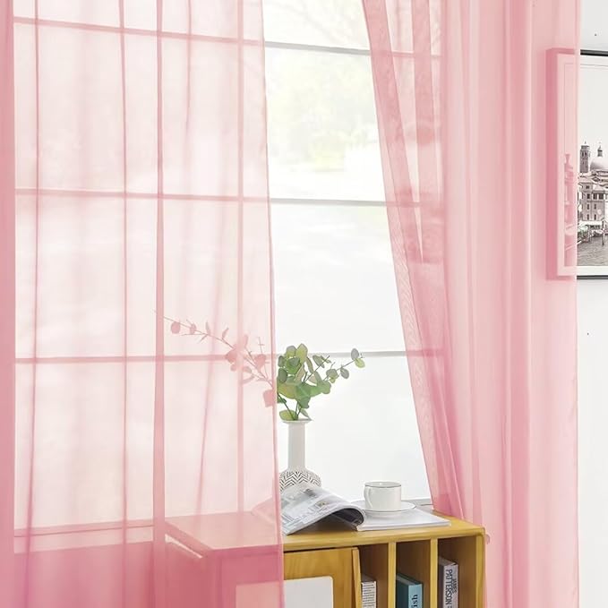 SpaceDresser Sheer Voile Window Treatment Rod Pocket Curtain Panels for Kitchen Bedroom Living Room Drapes Sunlight Filtering Privacy Semi Home Decor Assorted Colors Sizes (Blush, 52 W x 90 L)