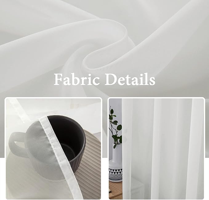 MIULEE 2 Panels Solid Color Sheer Window Curtains Elegant Window Voile Panels/Drapes/Treatment for Bedroom Living Room (54X45 Inches Ivory)