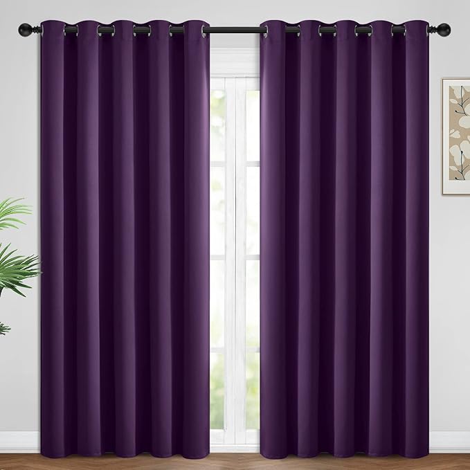 Yakamok Blackout Curtains Room Darkening Thermal Insulated Window Panels,Solid Grommet Top Drapes for Bedroom/Living Room(62Wx84L, Purple, 2 Panels)