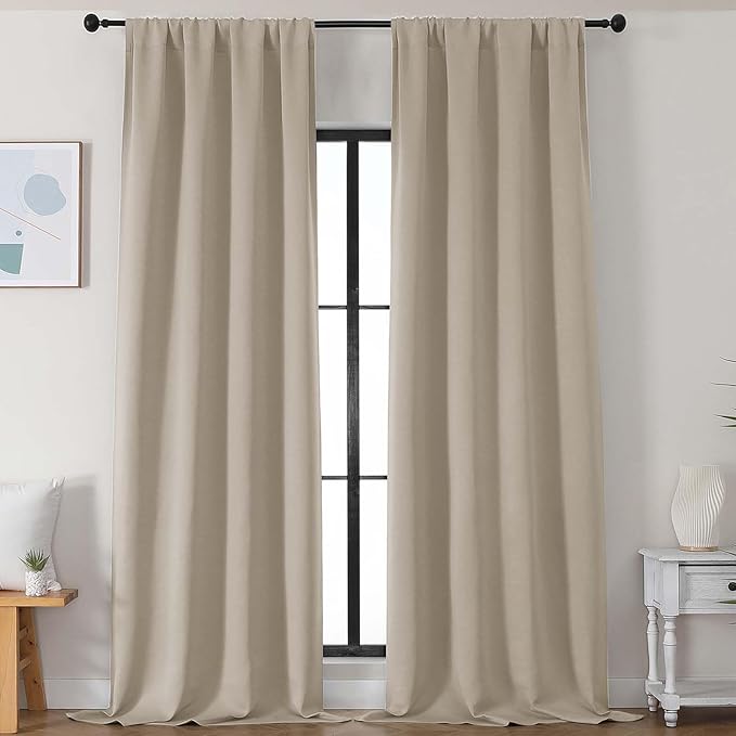 Simplebrand Biscotti Beige Blackout Curtains for Bedroom 102 Inches Long 2 Panels, Solid Thermal Insulated, Energy Saving Living Room Window Treatment Curtains Blackout Drapes, W50 x L102 Inch