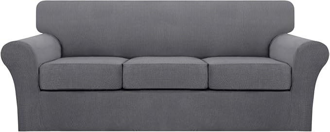Turquoize 4 Piece Sofa Covers for 3 Cushion Couch Sofa Slipcover Soft Couch Cover for Dogs Washable Furniture Cover with 3 Individual Large Cushion Covers Feature Fabric (Large Sofa, Charcoal Gray)