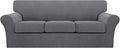 Turquoize 4 Piece Sofa Covers for 3 Cushion Couch Sofa Slipcover Soft Couch Cover for Dogs Washable Furniture Cover with 3 Individual Large Cushion Covers Feature Fabric (Large Sofa, Charcoal Gray)
