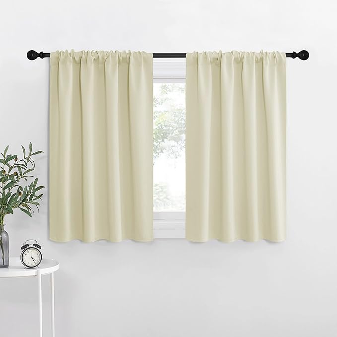 NICETOWN RV Blackout Curtains for Camper Windows, Beige, 34" x 30", Set of 2, Kitchen Curtains, Short Blackout Drapes, Thermal Insulated Rod Pocket Window Treatment Draperies for Nursery