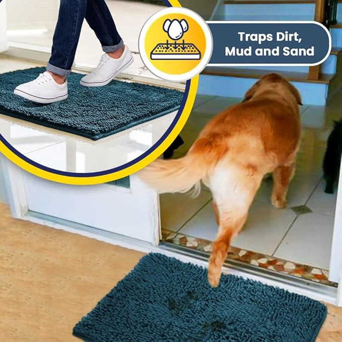 Muddy Mat® | Super Absorbent Door Mat Indoor, Microfiber Quick Dry Chenille Entryway Rug, Non-Slip Front Door Mat, Indoor Mats for Entryway, Machine Washable Pet Rug, Atlantic Blue 36"x60"