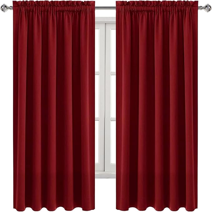 DWCN Blackout Curtains for Bedroom – Rod Pocket Thermal Insulated Noise Reducing Noise Reducing Drapes for Living Room, W 60 x L 63 Inch, 2 Panels, Burgundy